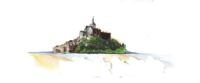 aquarelle mont saint Michel vue de la baie coté Normandie coté arrivée traversée aquarelle de didier lavadoux guide de la baie du mont saint michel